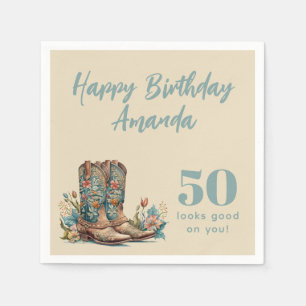 Western Boots Floral Fiftieth Birthday Napkins