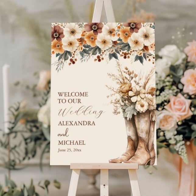 Western Boots Floral Terracotta Wedding Foam Board (Creator Uploaded)