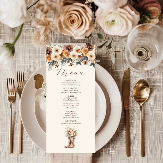 Western Boots Floral Terracotta Wedding Menu (Creator Uploaded)