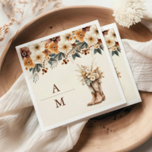 Western Boots Floral Terracotta Wedding Napkins
