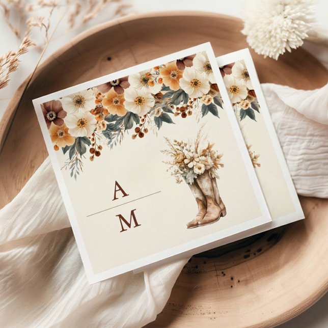 Western Boots Floral Terracotta Wedding Napkins (Creator Uploaded)