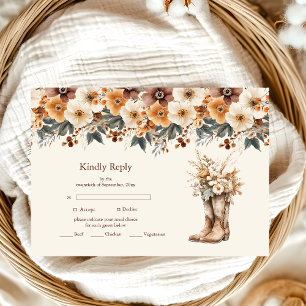 Western Boots Floral Terracotta Wedding RSVP Card