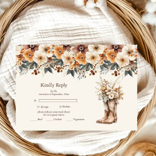 Western Boots Floral Terracotta Wedding RSVP Card (Creator Uploaded)