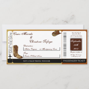 Western Boots/hat Boarding Pass Wedding Invitation