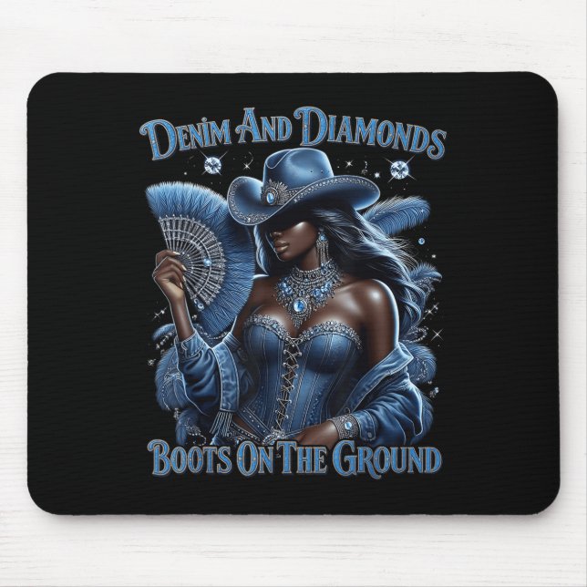 Western Boots On The Ground Denim And Diamonds Cow Mouse Pad (Front)