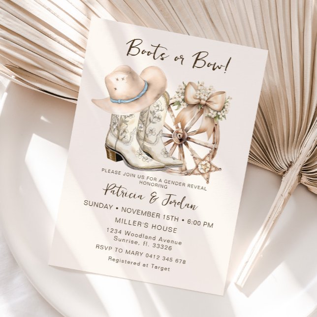Western Boots or Bow Gender Reveal Invitation (Creator Uploaded)