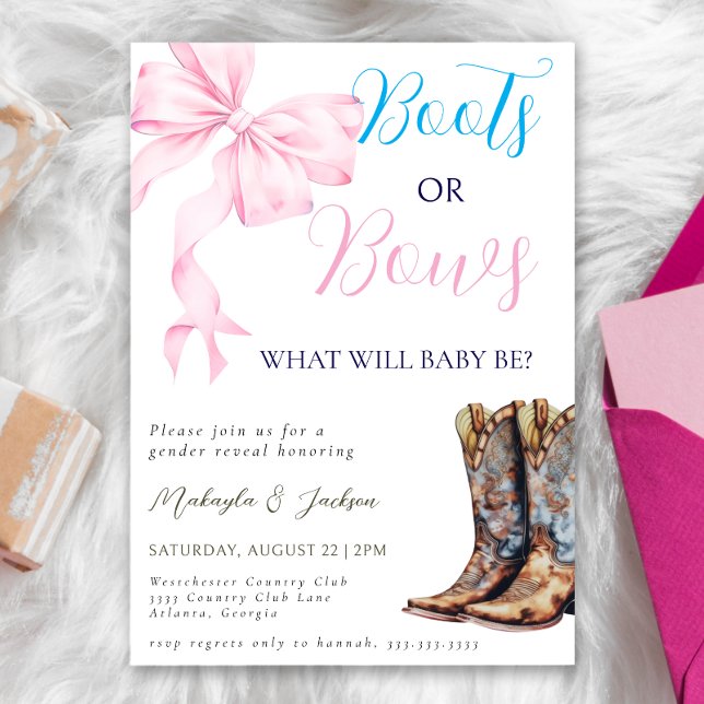 Western Boots or Bows Blue Pink Gender Reveal Invitation (Creator Uploaded)