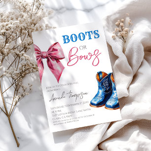 Western Boots or Bows Blue Pink Gender Reveal Invitation