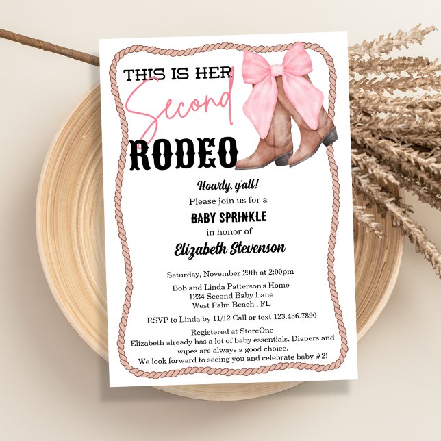 Western Boots Pink Bow Rodeo Second Baby Sprinkle Invitation (Creator Uploaded)