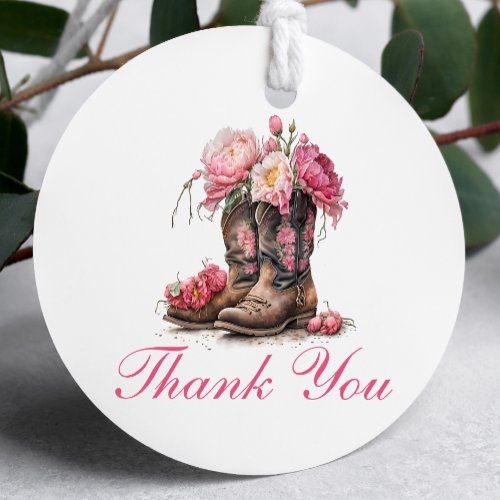 Western Boots Pink Floral Rustic Wedding Thank You Favor Tags