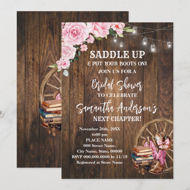 Western Boots Saddle Up Next Chapter Bridal Shower Invitation (Front/Back)