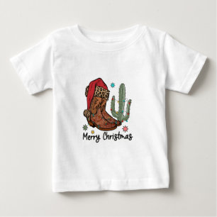 Western Boots Santa Merry Christmas Boots Xmas Baby T-Shirt