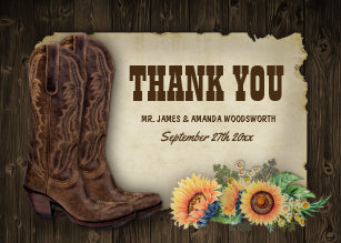 Western Boots Sunflower Wedding Thank You Cards Western Boots Sunflower Wedding Thank You Cards