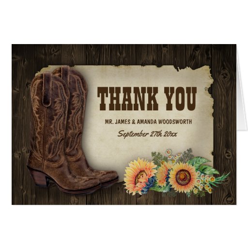 Western Boots Sunflower Wedding Thank You Cards | Zazzle