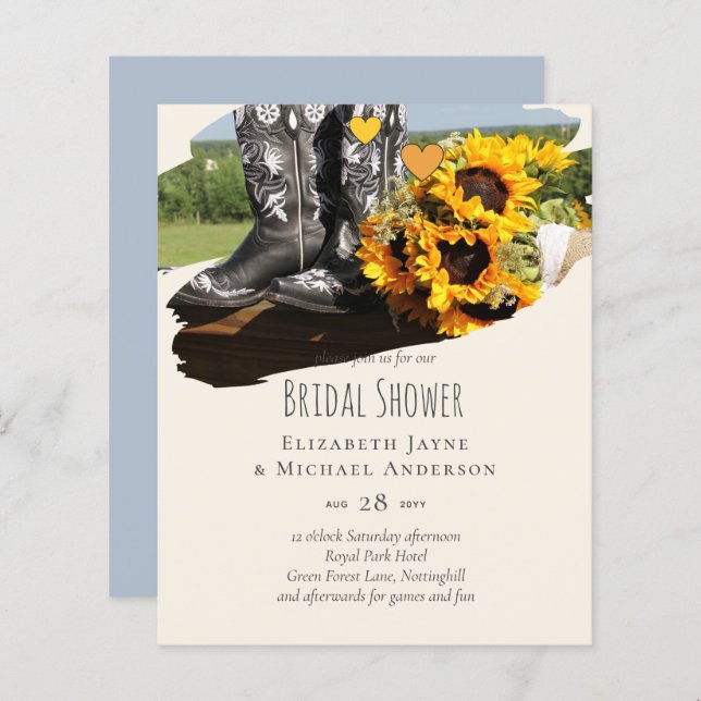 Western Boots Sunflowers Rustic Wedding (Front/Back)