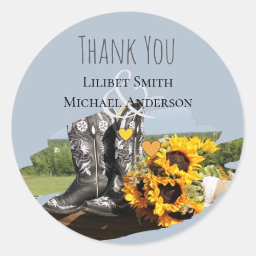 Western Boots Sunflowers Rustic Wedding Classic Round Sticker