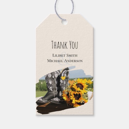 Western Boots Sunflowers Rustic Wedding Gift Tags