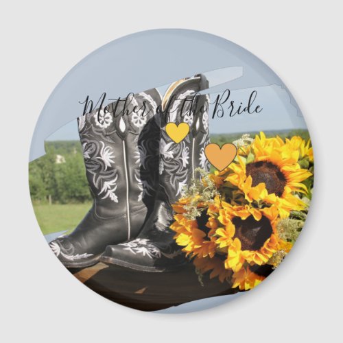 Western Boots Sunflowers Rustic Wedding Magnet