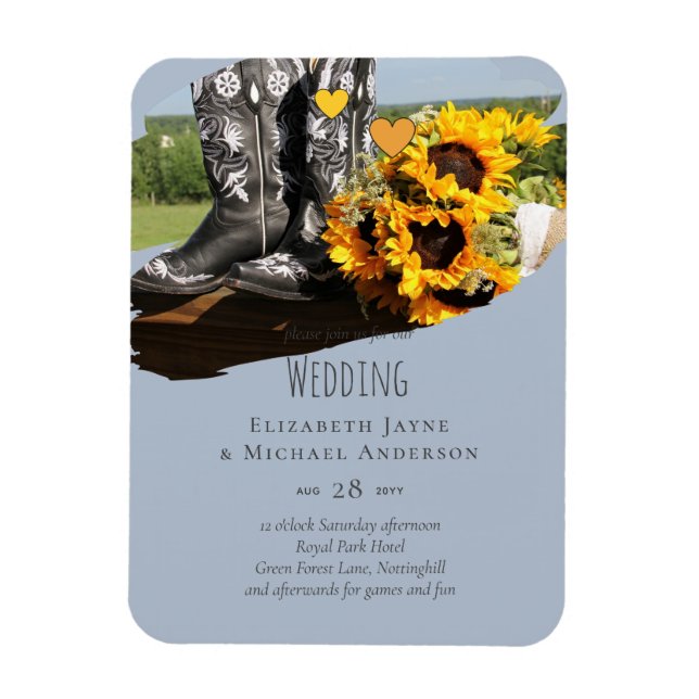 Western Boots Sunflowers Rustic Wedding Magnet (Vertical)