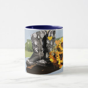 Western Boots Sunflowers Rustic Wedding Mug