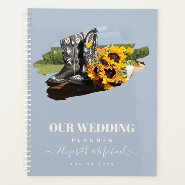 Western Boots Sunflowers Rustic Wedding Planner (Front)
