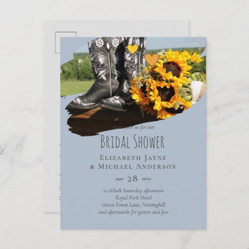 Western Boots Sunflowers Rustic Wedding Postcard