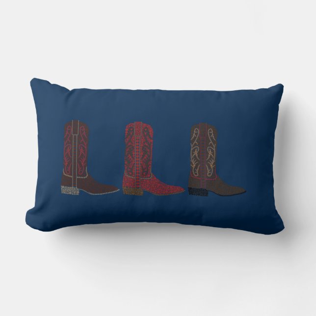 Western Boots Throw Pillow, Blue Lumbar Pillow (Front)