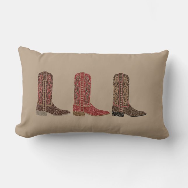 Western Boots Throw Pillow, Tan Lumbar Pillow (Front)
