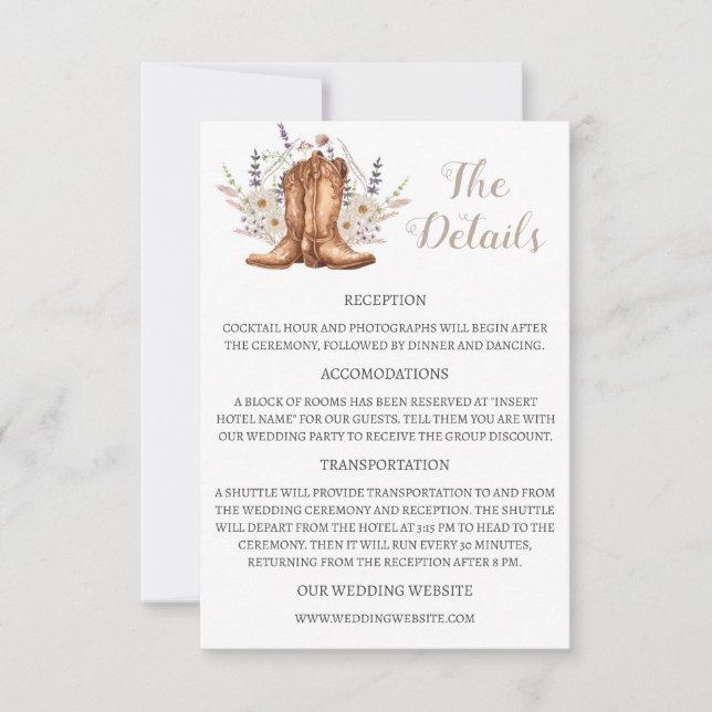 Western Boots Wedding Details Enclosure Card (Front)