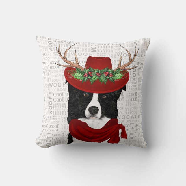 Western Border Collie Pet Lover Christmas Throw Pillow (Front)