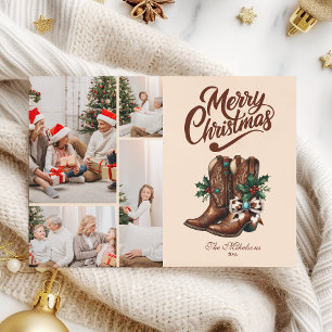 Western Bow & Boots Christmas 4 Photo  Holiday Card