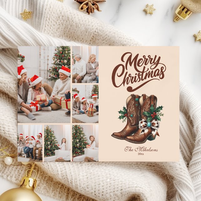 Western Bow & Boots Christmas 6 Photo  Holiday Card (Creator Uploaded)