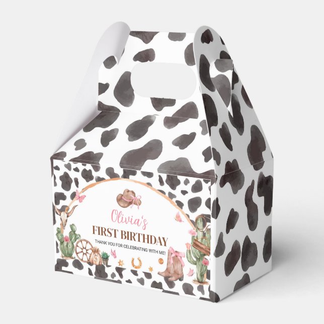 Western Bows Pink Cowgirl Birthday Favor Boxes (Front Side)