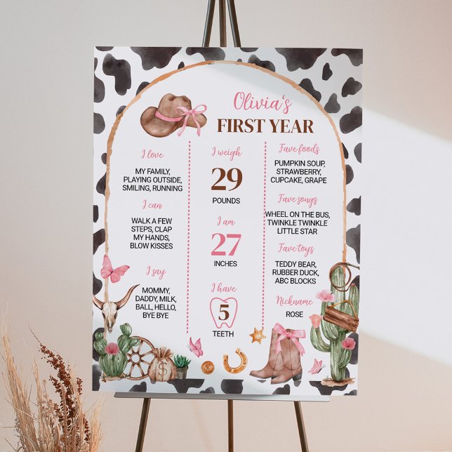 Western Bows Pink Cowgirl Birthday Milestone Poster (Creator Uploaded)