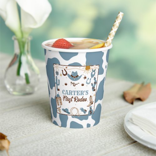 Western Boy 1st Rodeo Birthday Blue Party Cup