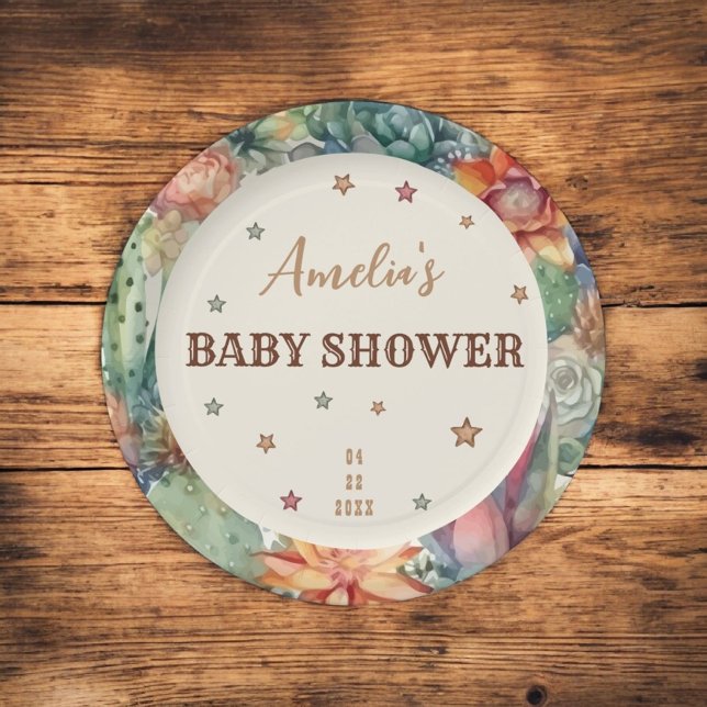 Western Boy A Little Cowboy Brown Baby Shower Paper Plates (Creator Uploaded)