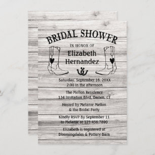 Western Bridal Shower Cowboy Boots Country Wood Invitation
