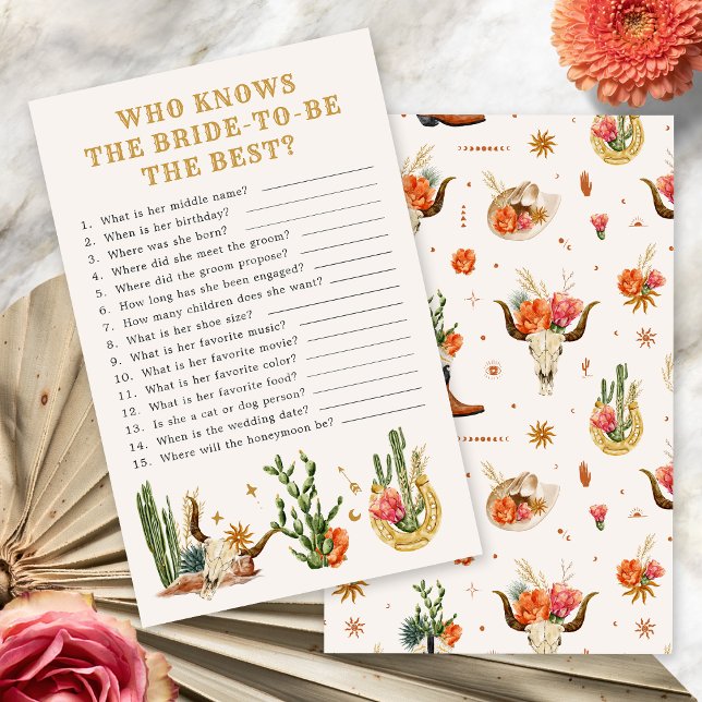 Western Bridal Shower Game (Western Who Knows the Bride -To-Be Best? Bridal Shower Game by Painted Paperie
)