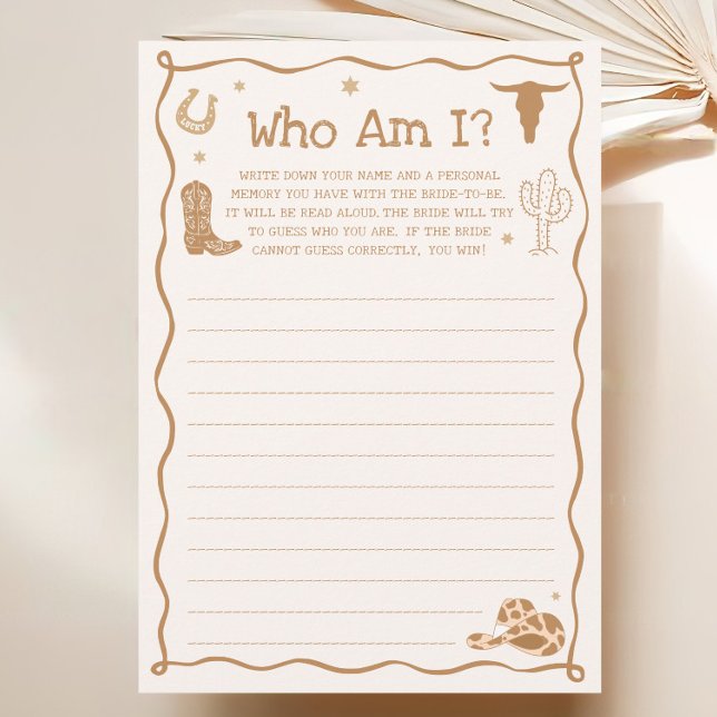 Western Bridal Shower Guess Who Game Card (Creator Uploaded)