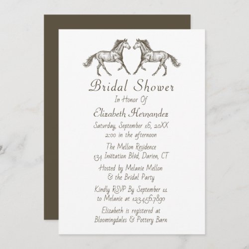 Western Bridal Shower Horses Brown Equestrian Invitation