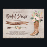 Western Bridal Shower Invitation<br><div class="desc">This western themed bridal shower invitation features a watercolor boot,  two floral arrangements,   an arrow and banner on a wood-like watercolor background. Great for someone having a country or western style wedding.  This cowgirl or western themed bridal shower invitation is ready to be personalized.</div>