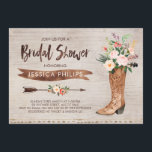 Western Bridal Shower Invitation<br><div class="desc">This western themed bridal shower invitation features a watercolor boot,  two floral arrangements,   an arrow and banner on a wood-like watercolor background. Great for someone having a country or western style wedding.  This cowgirl or western themed bridal shower invitation is ready to be personalized.</div>