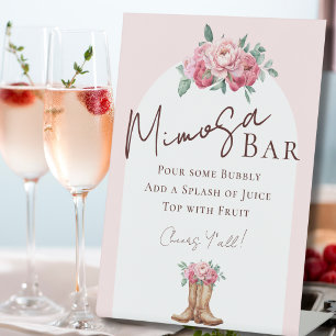 Western Bridal Shower Pink Floral Mimosa Bar Pedestal Sign