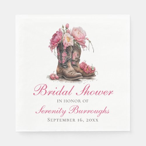 Western Bridal Shower Pink Peony Cowboy Boots  Napkins