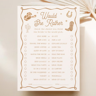 Western Bridal Shower Would She Rather Game Card