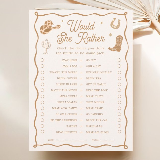 Western Bridal Shower Would She Rather Game Card (Creator Uploaded)