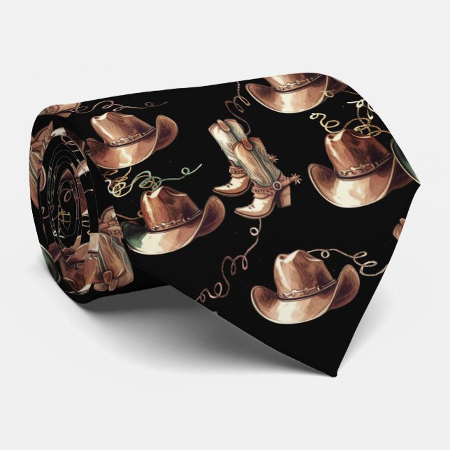 Western Bronze Cowboy Hats Boots Ropes  Neck Tie (Rolled)