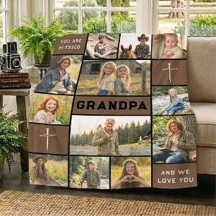 Western Brown 12 Photo Custom Grandpa Name Legacy Fleece Blanket