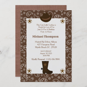 Western Brown Bandana Cowboy Birthday Party Invitation