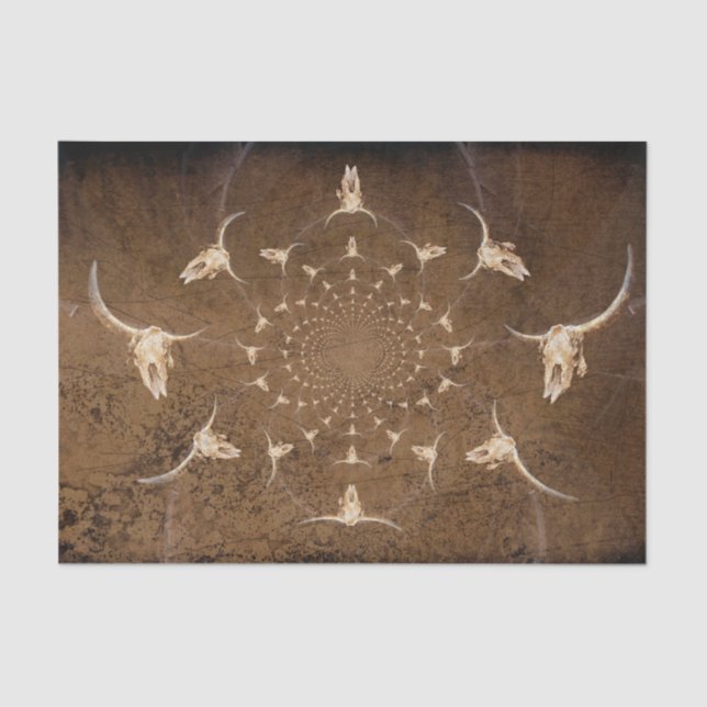 Western Brown Beige Abstract Texture Bull Skull Tissue Paper (Front)